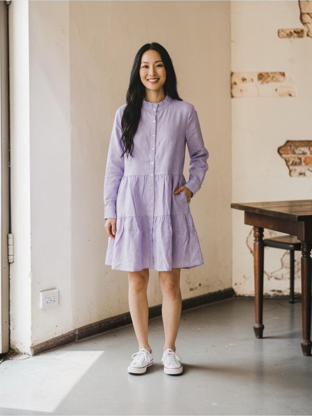Alice Walk Nantucket, lavender linen lined tiered dress, NWT